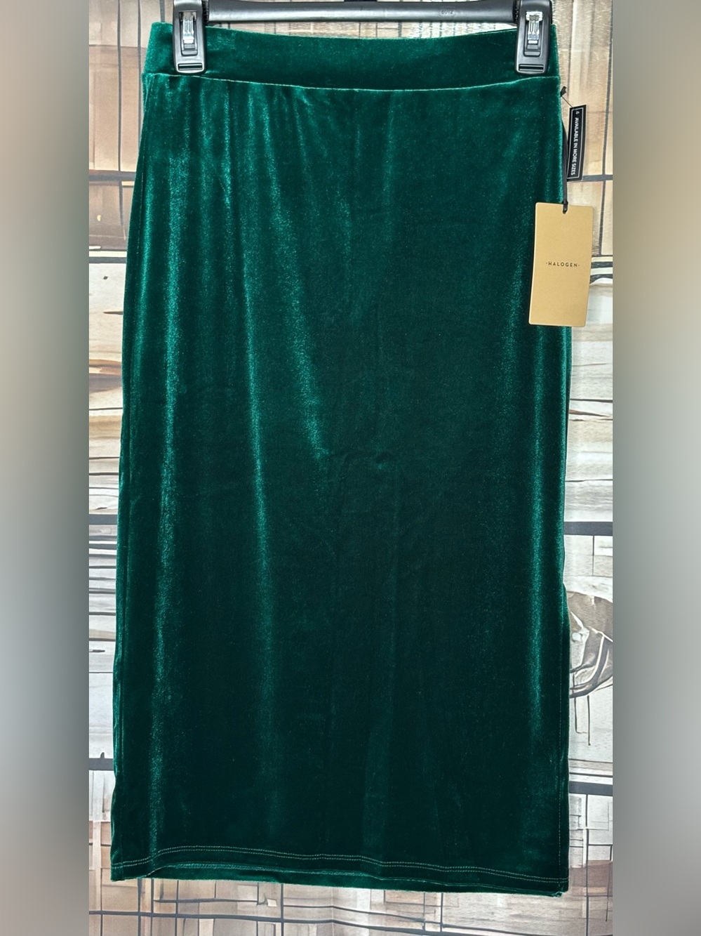 Halogen Nordstrom NWT Emerald Green Velvet Side Slit Midi Skirt XS